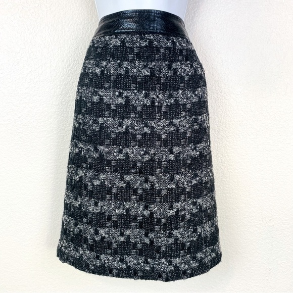 Tory Burch Tweed Houndstooth Leather Trim Skirt Size 10 - Picture 1 of 5